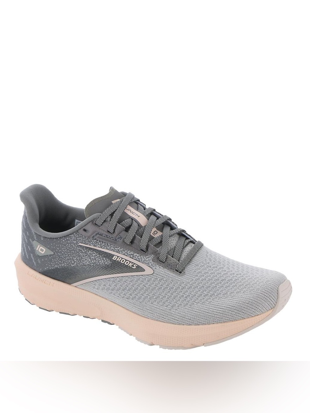 Brooks Launch 10 grey running shoes with pinkish peach midsole